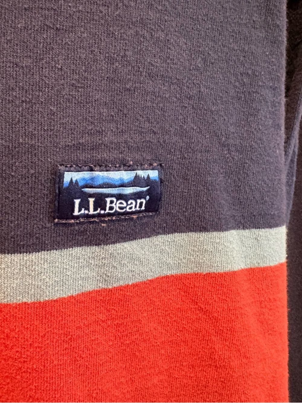 L.L. Bean Long Sleeve Rugby Polo in Navy, orange & grey. 2XL - Picture 3 of 6